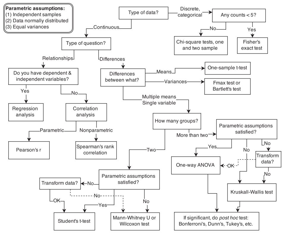 Flow chart for test selection (McElreath 2015)